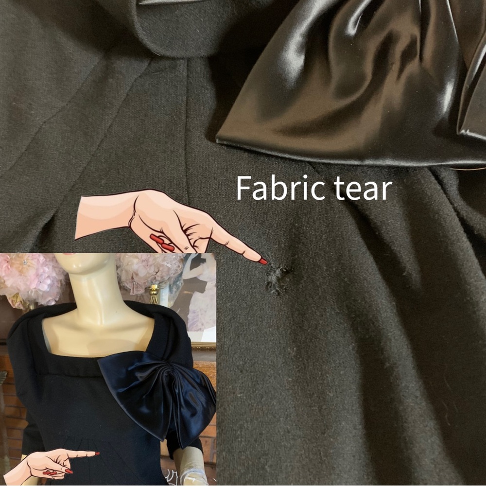 VINTAGE 1960'S CAROL CRAIG BLACK WOOL COCKTAIL WIGGLE DRESS (S) - Picture 10 of 14
